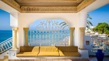 Pavilion with the sea in the background, Hammamet, Tunisia clipart