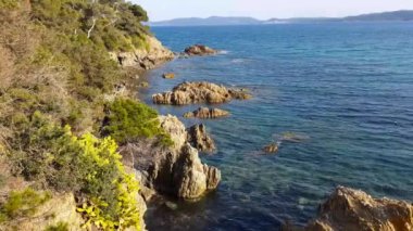 Pointe du Bouvet 'deki sahil, Hyeres, Güney Fransa