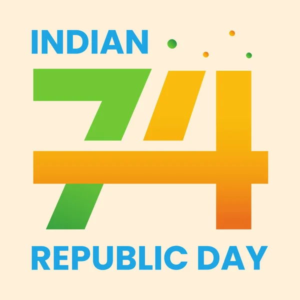 インド共和国の日のお祝いの年のコンセプト桃の背景に74の創造的な番号 — ストックベクタ