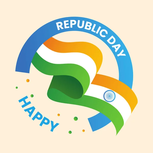 2015 Happy Republic Day Text Circle Frame Wavy Indian Flag — 스톡 벡터