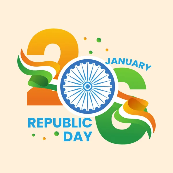 stock vector Indian Republic Day Celebration Concept With Ashoka Wheel, Balloon, Wavy Flag Ribbon Decorated Peach Background.