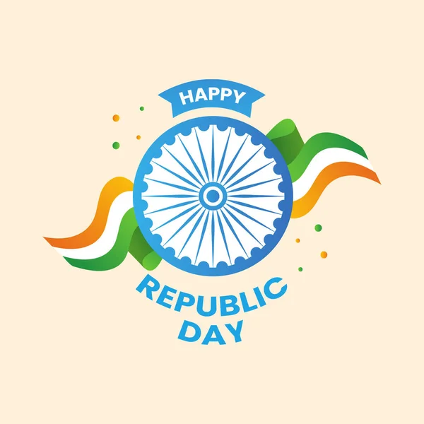 Happy Republic Day Celebration Concept Wavy Flags Ribbon Ashoka Wheel — Stock Vector