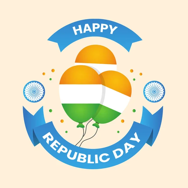 快乐的共和国日庆祝概念与创意循环与Ashoka轮和气球与桃花心木背景 — 图库矢量图片
