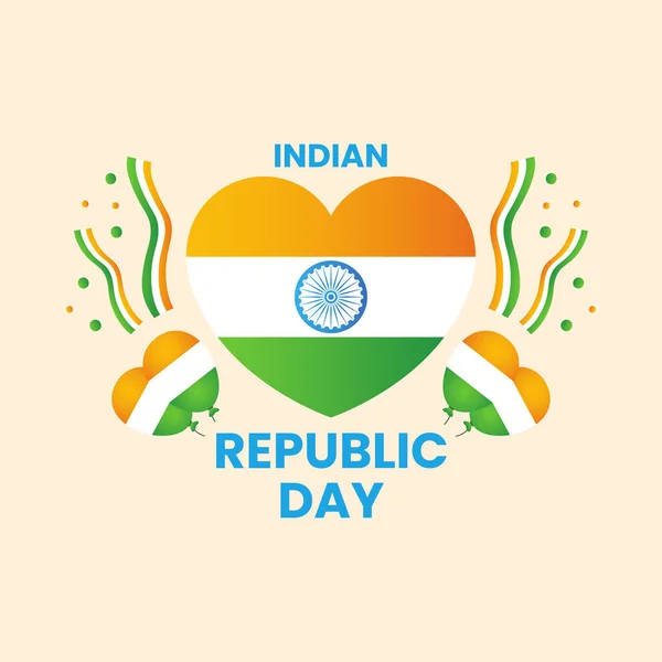 Hindistan Cumhuriyet Günü Kutlama Konsepti Ulusal Bayrak Kalbi Balonlar Şeftali — Stok Vektör