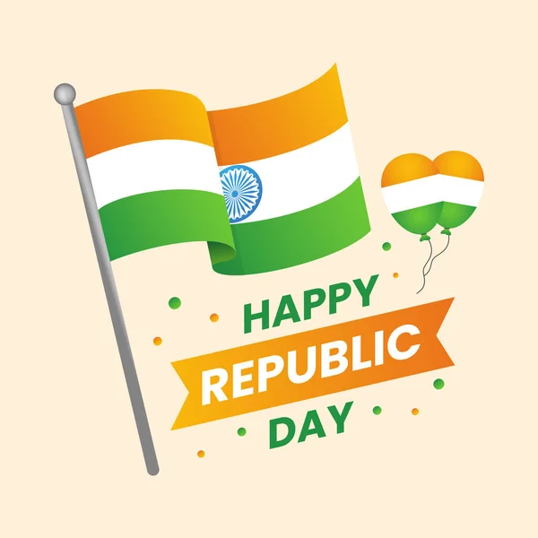 为印度国庆节庆祝活动准备的 快乐的共和日 带有孤零零的国旗和飘扬在桃色之上的气球 — 图库矢量图片