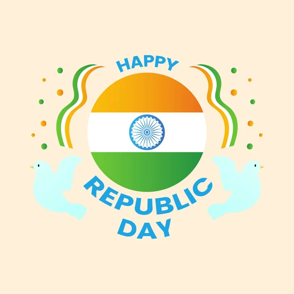インド共和国の日のお祝いのコンセプト旗の輪 上のコンフェッティと桃の背景に飛び鳩 — ストックベクタ