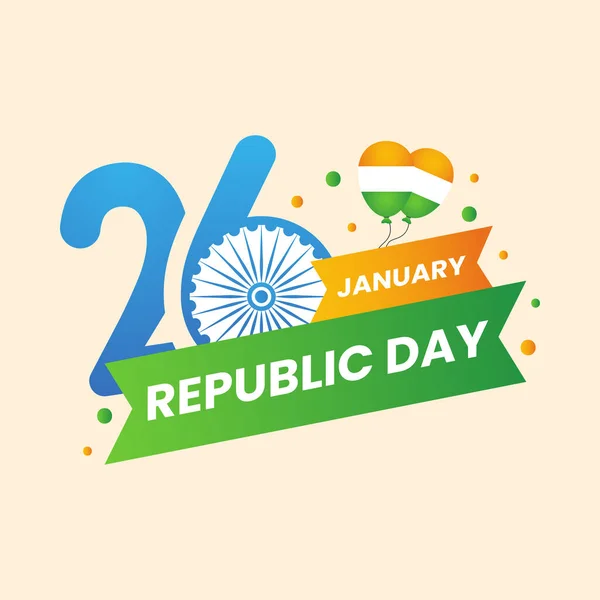 Creative January Republic Day Tekst Wstążka Balonami Tle Brzoskwini Indyjskiego — Wektor stockowy