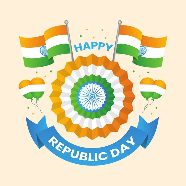 Концепция Празднования Дня Республики Индийским Флагом Цветами Воздушными Шарами Персиковом — стоковый вектор