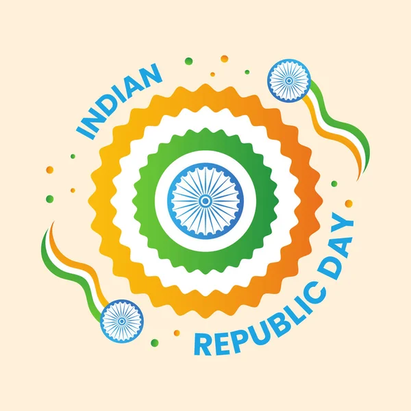 旗の花 アショカの車輪と桃の背景に波のリボンとインド共和国の日のお祝いのコンセプト — ストックベクタ
