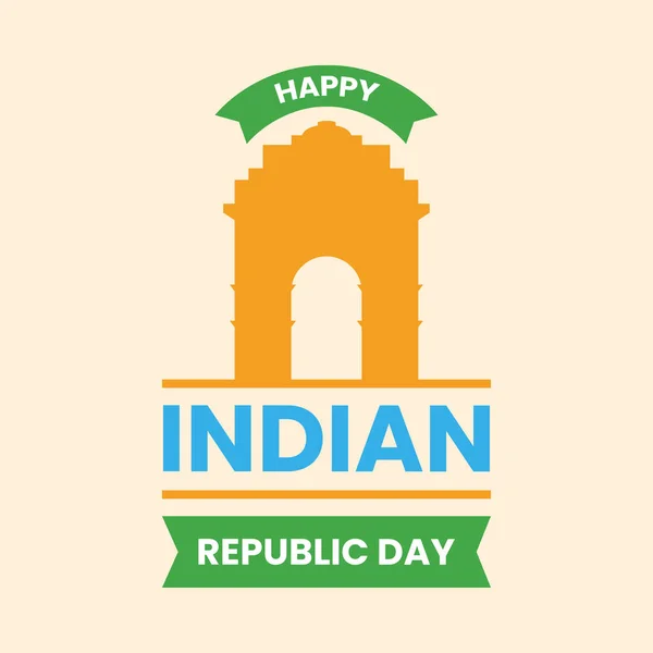Izolowane India Gate Sylwetka Happy Indian Republic Day Font Tekst — Wektor stockowy