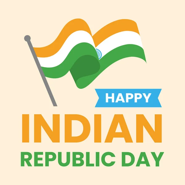 Κυματιστή Ινδική Σημαία Χαρούμενο Κείμενο Ημέρας Δημοκρατίας Φόντο Παστέλ Ροδάκινου — Διανυσματικό Αρχείο
