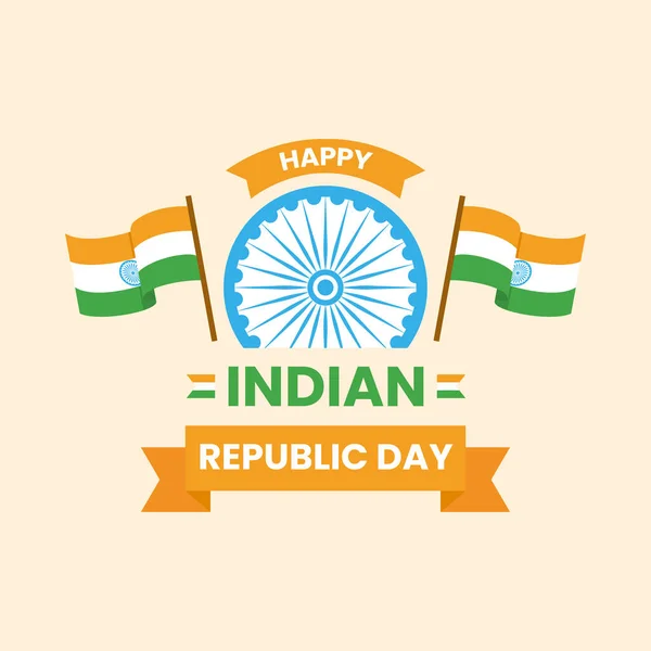 快乐的印度共和国日字体与阿育王轮和国旗与和平背景印度国庆的概念 — 图库矢量图片