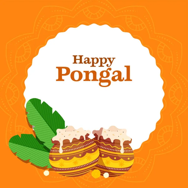 Happy Pongal Celebration Konzept Mit Traditionellen Gerichten Tontöpfen Bananenblättern Auf — Stockvektor