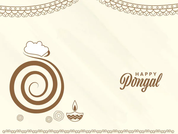 Happy Pongal Celebration Concept Mit Kreativem Swirl Linear Clay Pot — Stockvektor