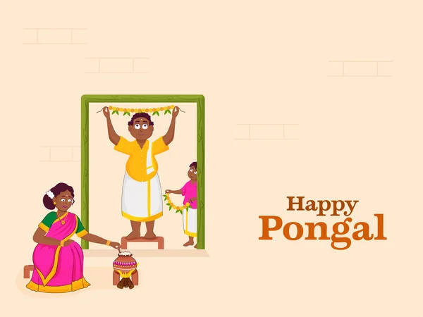 Porträt Einer Südindischen Familie Die Sich Auf Das Pongal Fest — Stockvektor