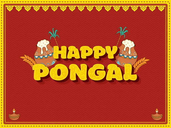 Yellow Happy Pongal แบบอ กษรท มไปด วยอาหารด งเด าตาล าวสาล — ภาพเวกเตอร์สต็อก