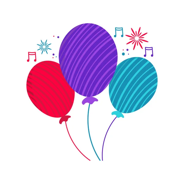 Balões Descascados Três Cores Ícone Música Estilo Plano — Vetor de Stock