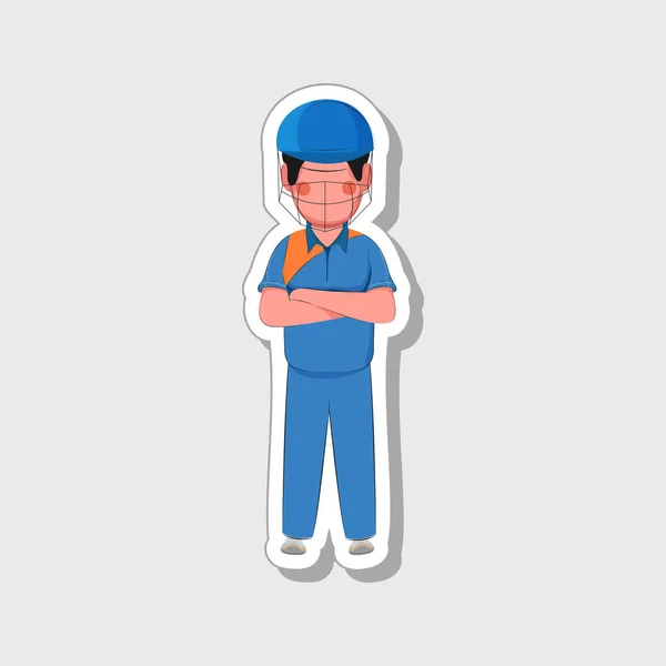 Illustration Cricket Helmet Wearing Male Player Standing Sticker Icon Grey — Stock Vector