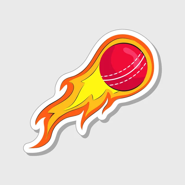 Isolierte Flammende Cricketkugel Sticker Stil Über Grauem Hintergrund — Stockvektor