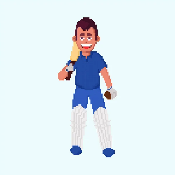 Pixel Effect Portret Van Cricket Batsman Holding Bat Bal Pastel — Stockvector