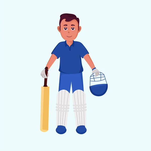 Ritratto Batsman Piedi Sfondo Blu Pastello — Vettoriale Stock