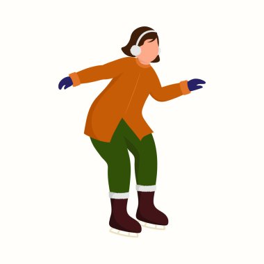 Beyaz arka planda buz pateni yapan Yüzsüz Genç Kız..