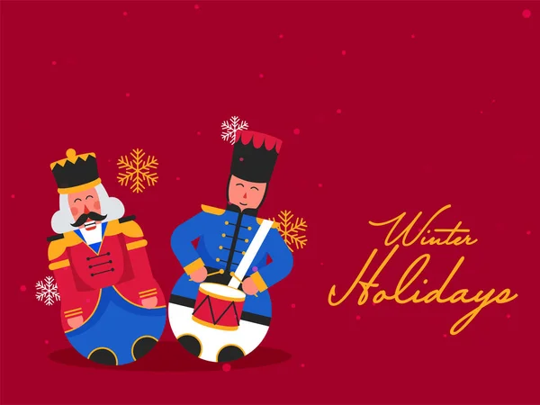 Winter Holidays Poster Design Mit Nussknacker Zeichen Und Schneeflocken Auf — Stockvektor