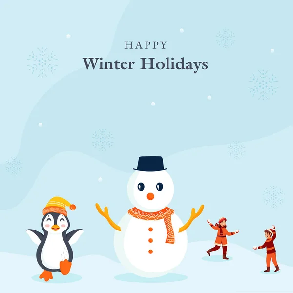 Feliz Invierno Vacaciones Cartel Diseño Con Muñeco Nieve Dibujos Animados — Archivo Imágenes Vectoriales
