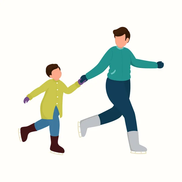 Faceless Young Man His Son Ice Skating Together White Background — Stock Vector