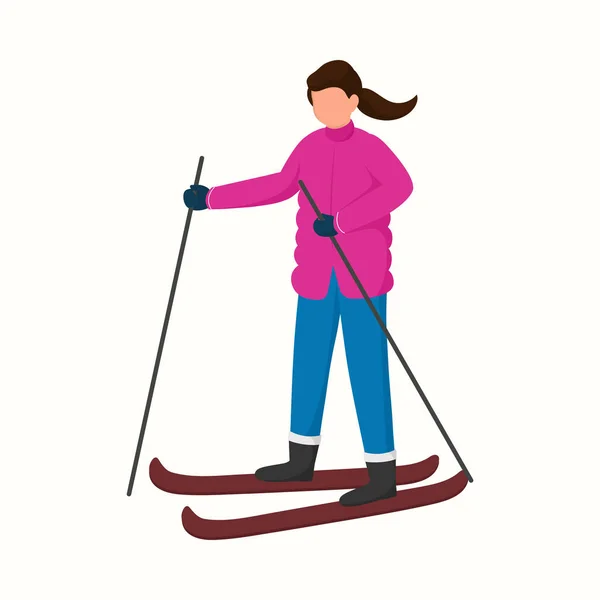 Retrato Una Joven Sin Rostro Esquiando Sobre Fondo Blanco — Archivo Imágenes Vectoriales
