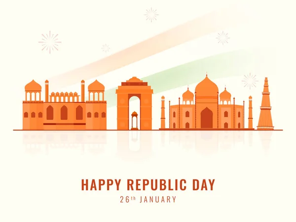 26Th January Happy Republic Day Concept India Famous Monument White — Stock Vector
