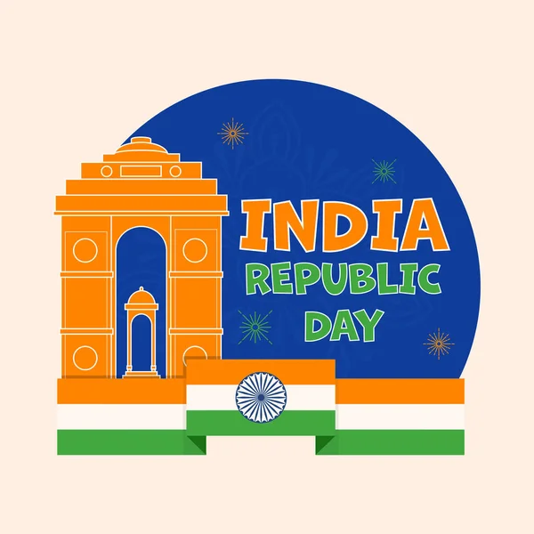 India Republic Day Font Canopy India Gate National Flag Ribbon — 스톡 벡터