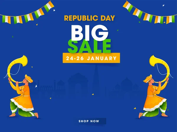 Republic Day Big Sale Affisch Design Med Tutari Spelare Män — Stock vektor
