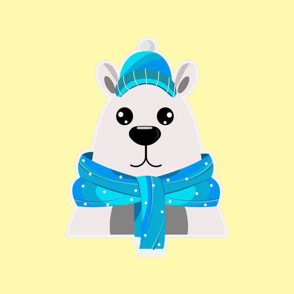 Niedlicher Eisbär Mit Hut Und Schal Vor Gelbem Hintergrund — Stockvektor