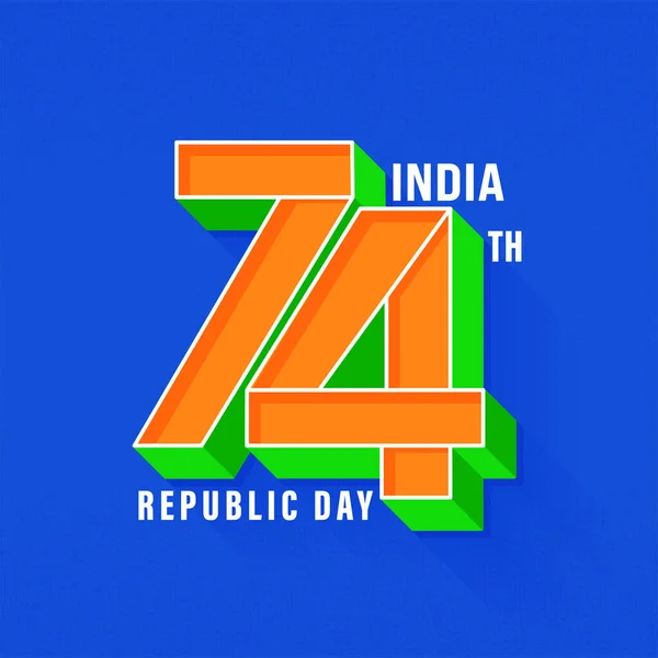 Tricolor 74E Nummer Tegen Blauwe Achtergrond Voor India Republiek Dag — Stockvector