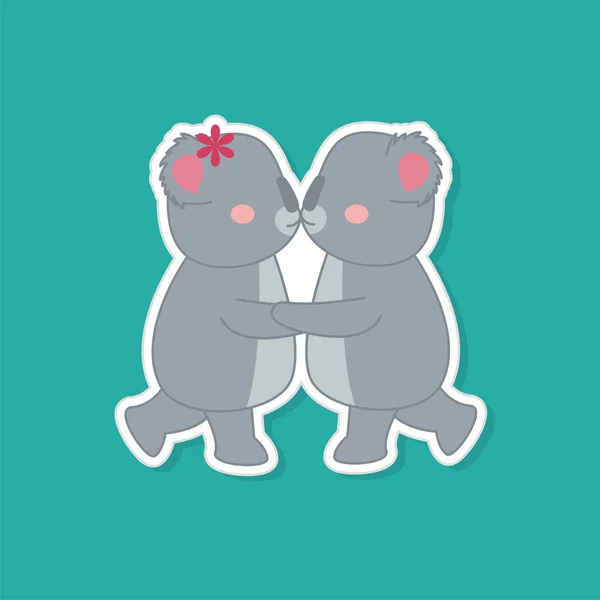 Sticker Stijl Mooi Zoenen Koala Paar Teal Achtergrond — Stockvector