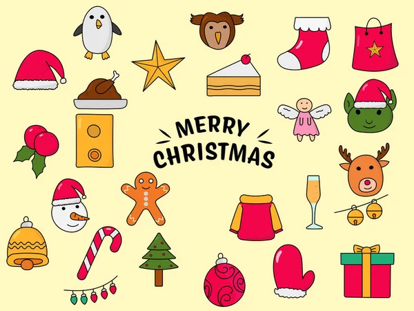 Iconos Navidad Coloridos Aislados Fijados Contra Fondo Beige — Archivo Imágenes Vectoriales