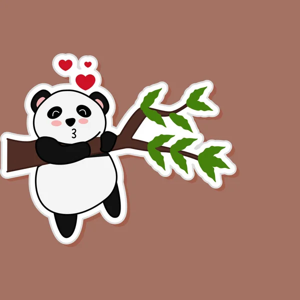 Adhesivo Estilo Amor Panda Colgando Rama Contra Fondo Marrón — Archivo Imágenes Vectoriales