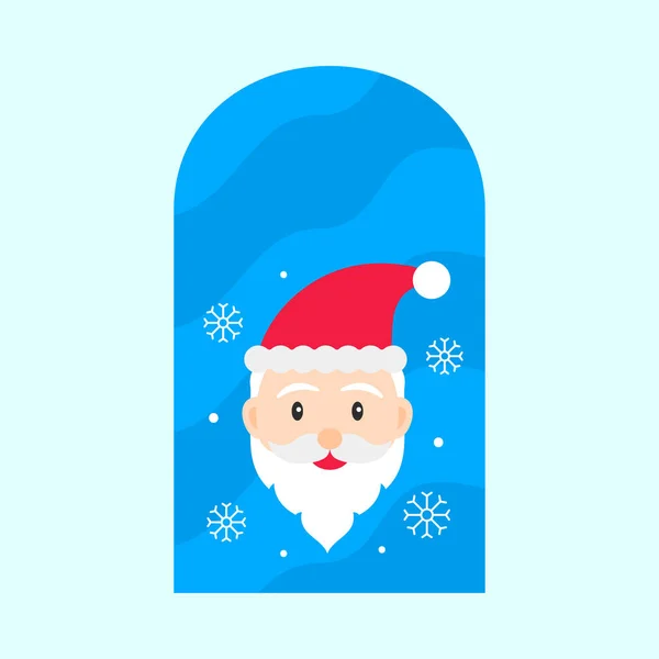 Cartoon Santa Mit Schneefall Fenster Vor Blauem Hintergrund — Stockvektor