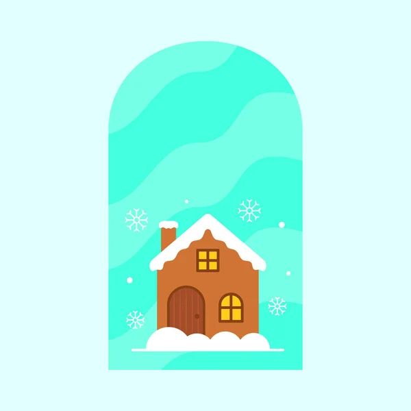 Ilustração Vetor Queda Neve Para Casa Queda Neve Janela Fundo — Vetor de Stock