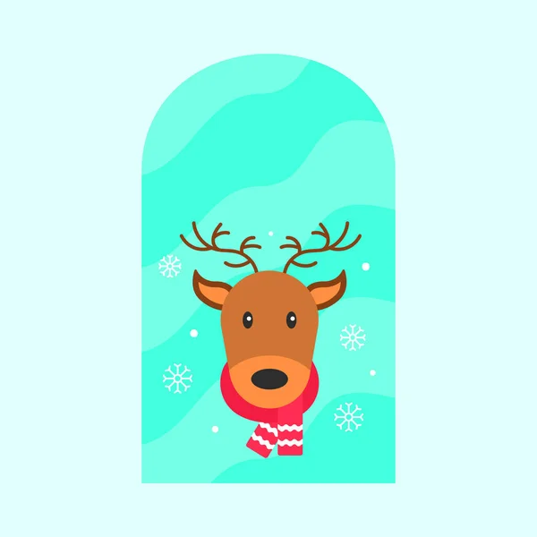 Vector Scarf Wearing Reindeer Snowfall Window Blue Background — Stock Vector