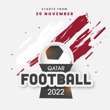 2022 Katar Futbol Şampiyonası Konsepti Futbol Topu, Beyaz ve Marroon Fırça Etkisi.