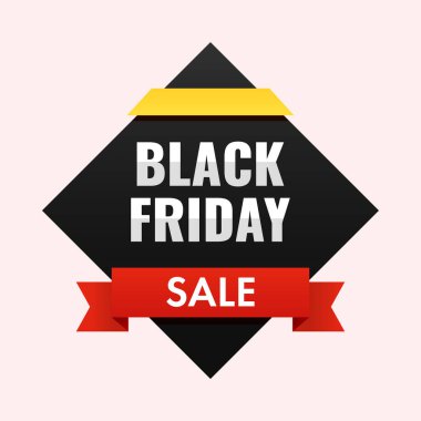 Pembe Arkaplan Karşısında Rhombus Şekline sahip Kara Cuma İndirim Kurdelesi.