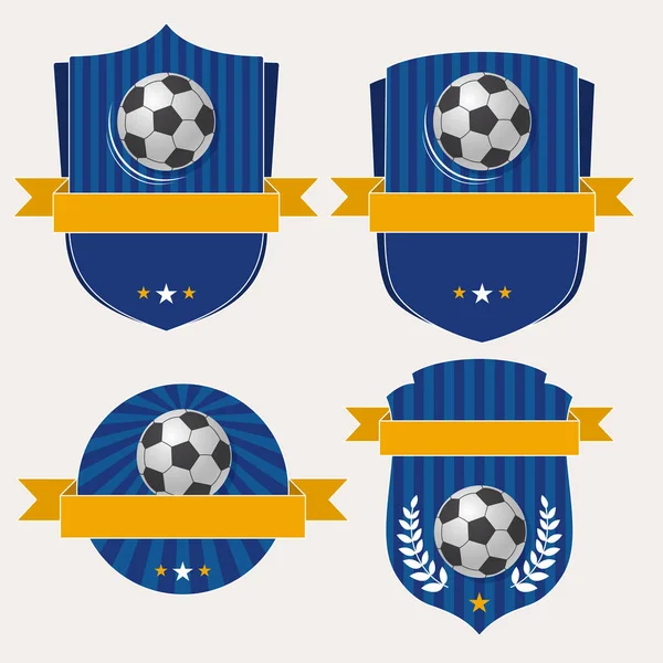 Set Football Shield Badge Layout Empty Ribbon Beige Background — Stock Vector