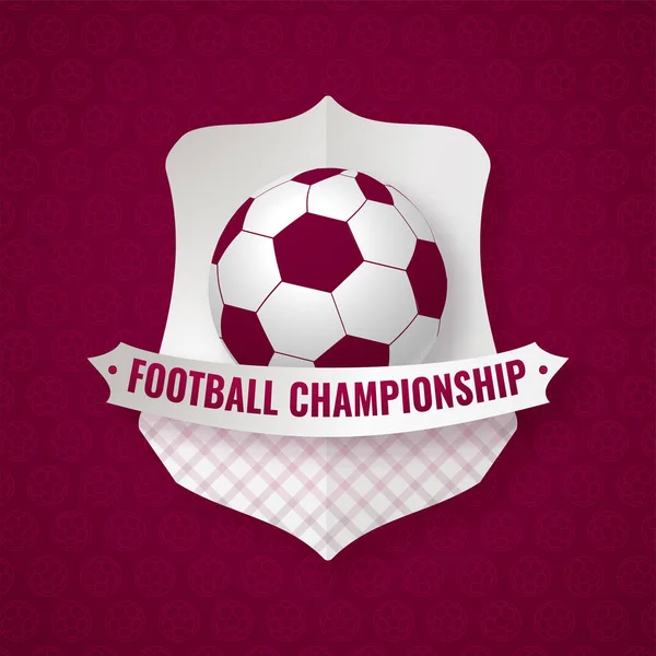 足球锦标赛的盾或徽章 带与深色粉红球图案的背景 — 图库矢量图片
