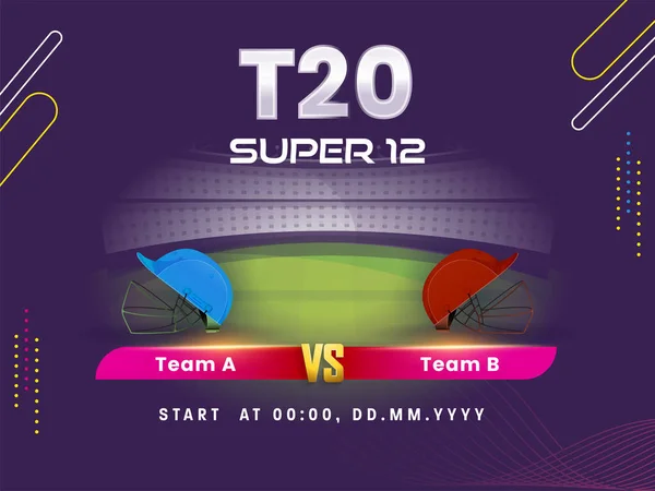 Super T20 Partido Cricket Entre Equipo Con Cascos Traje Fondo — Vector de stock