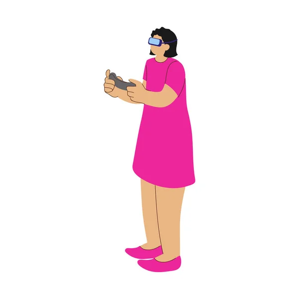 Carácter Mujer Joven Que Usa Jugar Juego Realidad Virtual Posición — Archivo Imágenes Vectoriales
