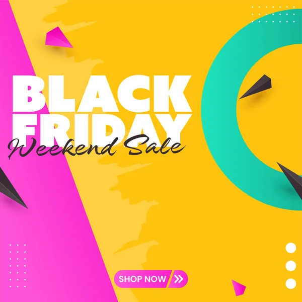 Black Friday Weekend Sale Poster Design Geometric Elements Magenta Chrome — Stock Vector