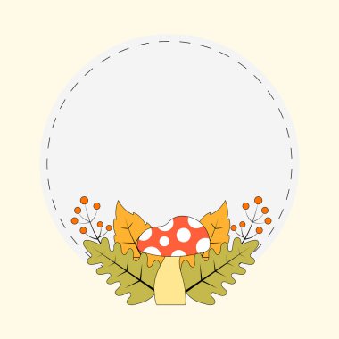 Kozmik Latte arka planında, Berry ve Güz Yapraklı Kurbağa Dışkısı Dekoratif Beyaz Çember Çerçevesi.