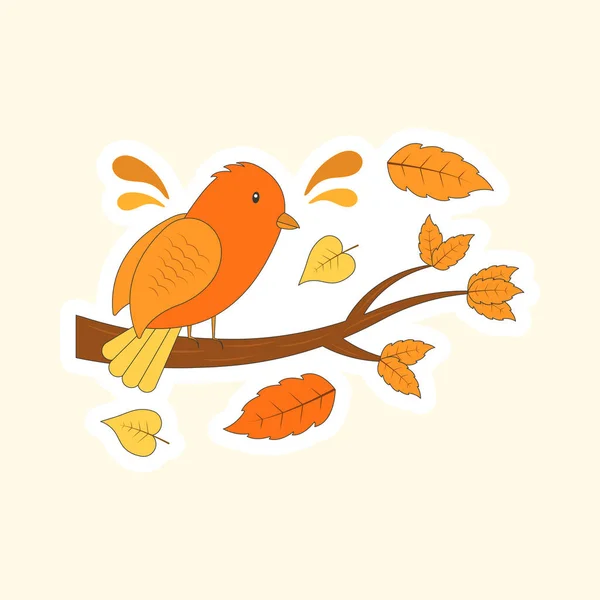 Isolated Cute Bird Sitting Branch Leaves Cosmic Latte Background — Stock Vector